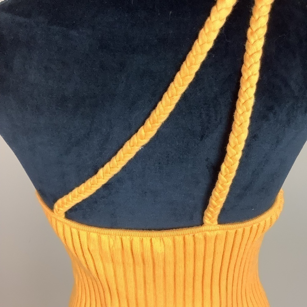 525 ONE SHOULDER FITTED CROPPED RIBBED KNIT YELLOW TOP - Picture 6 of 8